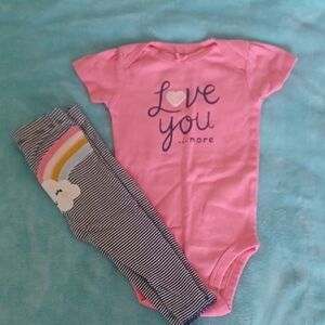 Carter's Pink Love You More Onesie and Striped Rainbow Pants Set Baby Size 9 Mon